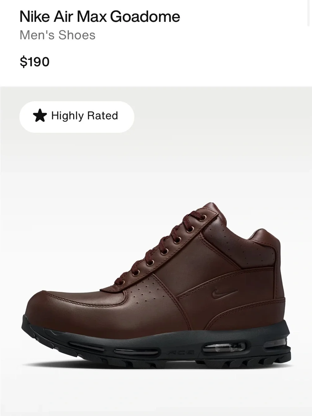 NIKE ACG AIR MAX GOADOME BOOTS 8.5 BROWN/BURGUNDY
